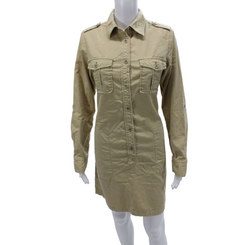 J Crew Women Shirt Dress Beige Collared Long Sleeve 100% Cotton Size 6